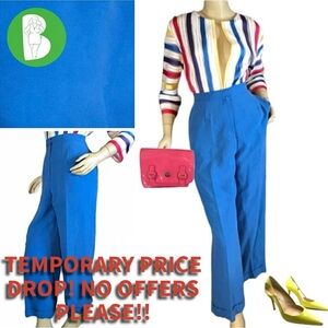 LAUREN RALPH LAUREN CORNFLOWER BLUE, LINED, SILK CUFFED HEM TROUSERS (12)